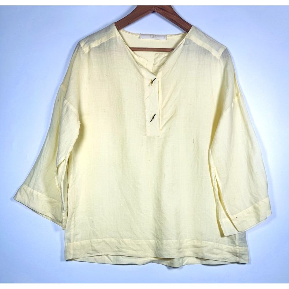 TELA Ramie Blouse Womens XS Butter Yellow Made in Italy Oversized Slow Fashion